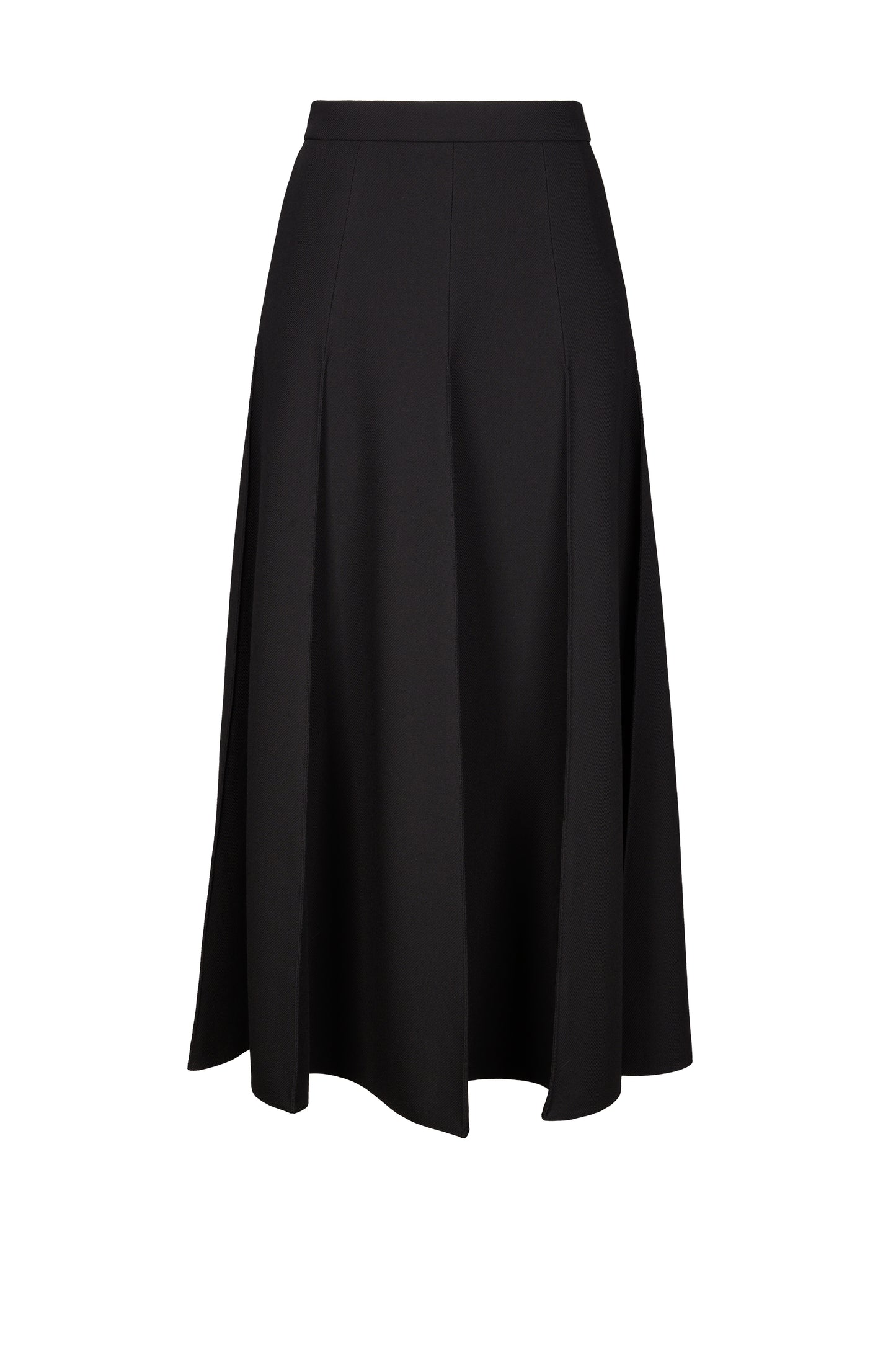 Black wool midi skirt with high-waist and panel design, crafted from Italian wool for a classic and elegant look.