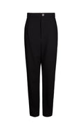 Stylish black egg-shape pants made of Italian wool gabardine, featuring a high waist and front pleats for a modern, sophisticated look