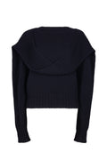 Chunky knit jumper featuring a distinctive loop detail at the draped neckline, with fitted sleeves for a contemporary and stylish look.