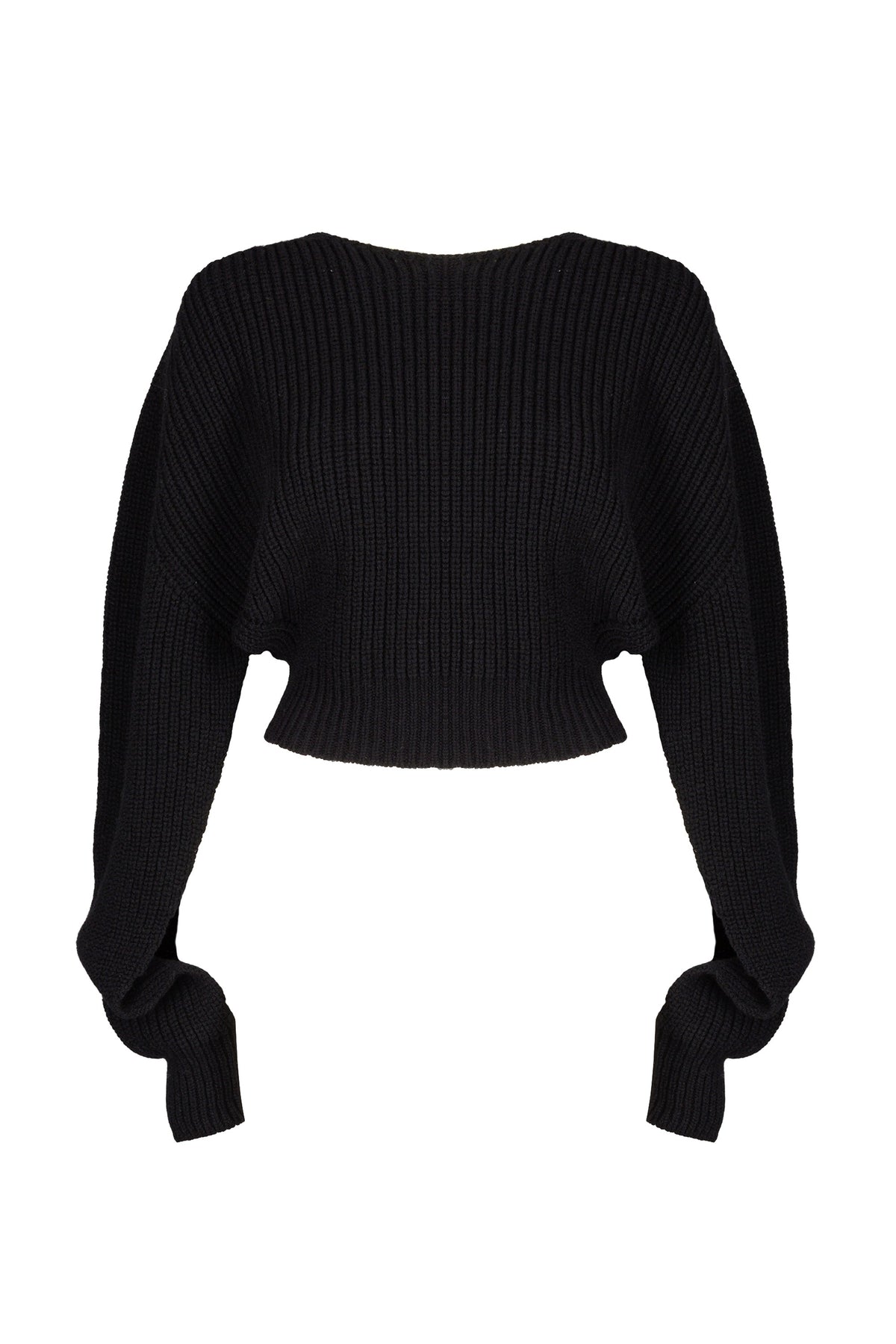 Ribbed knit jumper, designed with the modern fashion trailblazer in mind. Its cropped style pairs effortlessly with high-waisted trousers or skirts, while the open sides and sleeves add an unexpected, edgy twist to this classic silhouette.