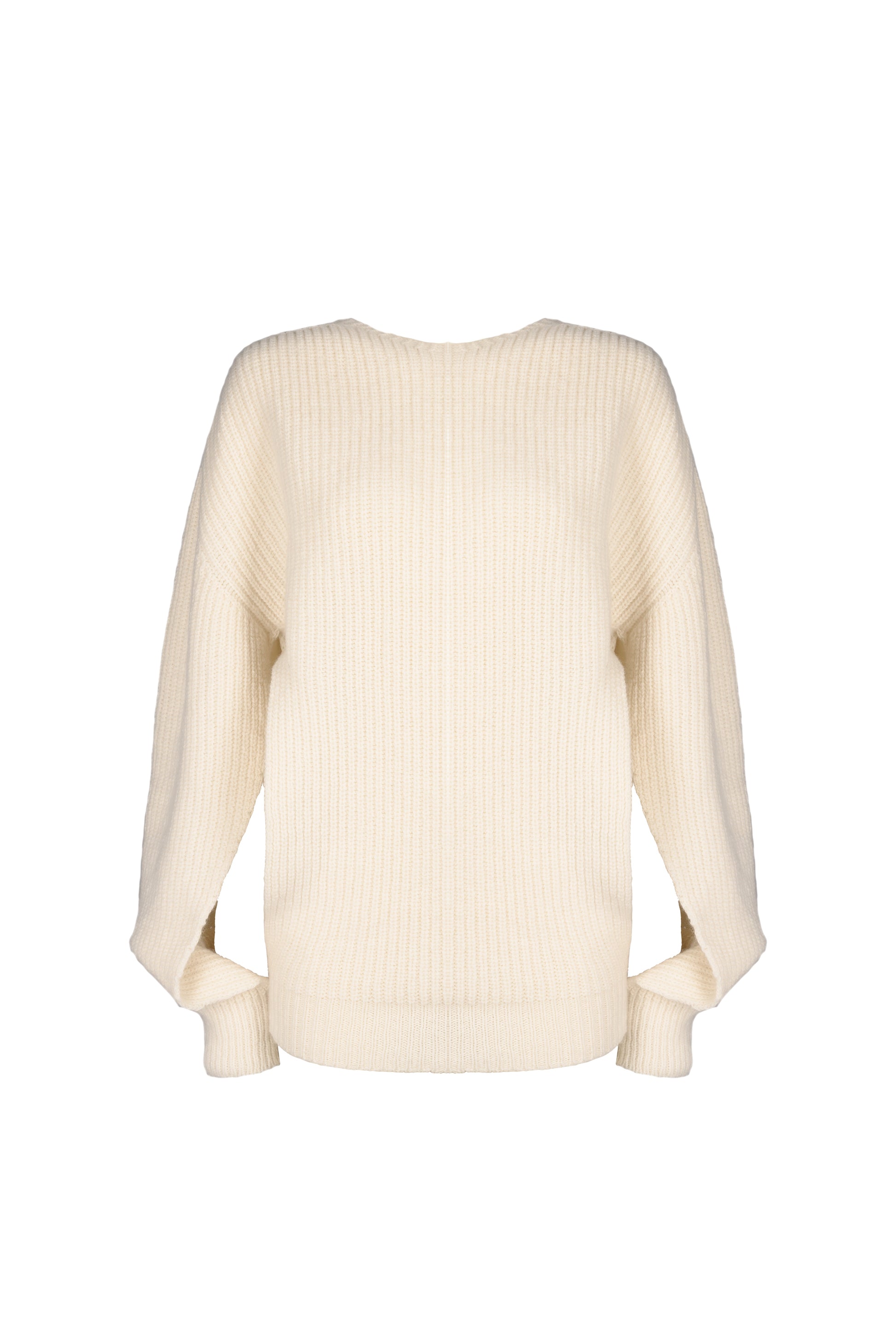 Luxurious oversized chunky knit jumper featuring open sleeves and an open body design, combined with a ribbed texture for a bold, fashion-forward statement.