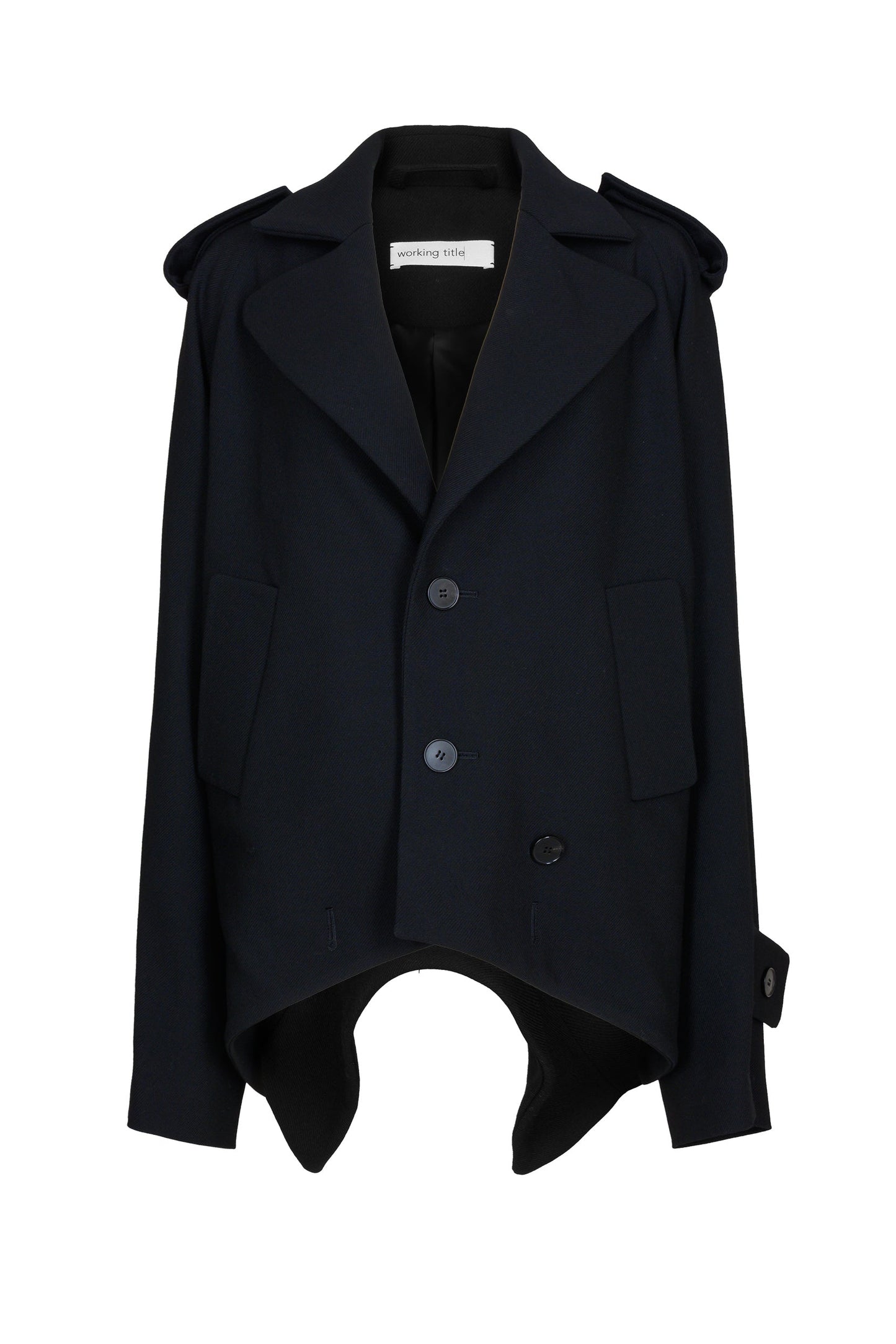 Black wool jacket with two collars on white background