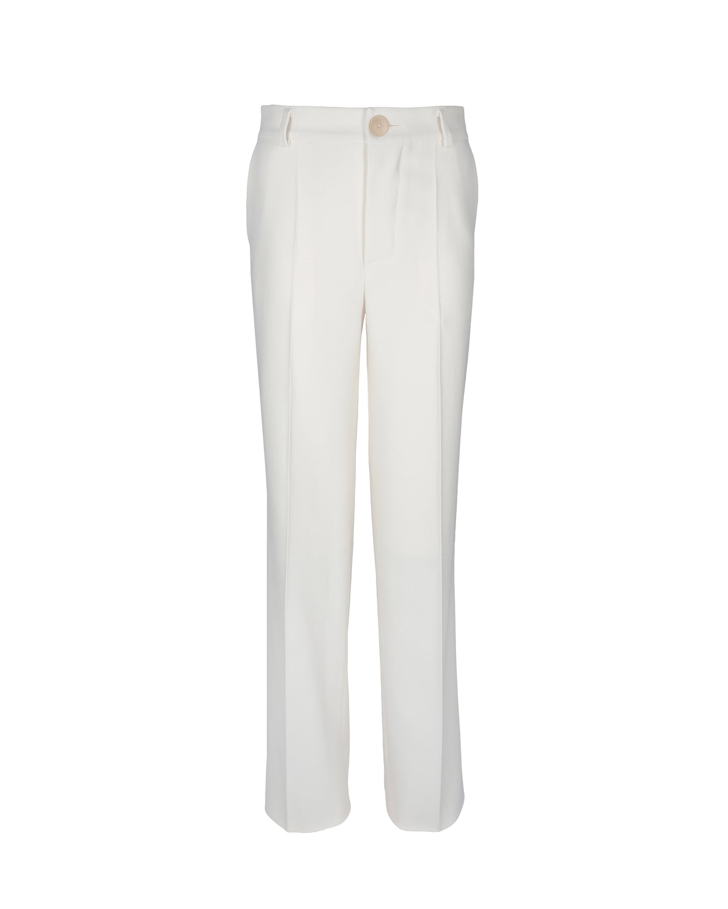 Woolen pants with straight-leg cut and front pleats, made from premium Italian wool, offering a sleek and tailored appearance.