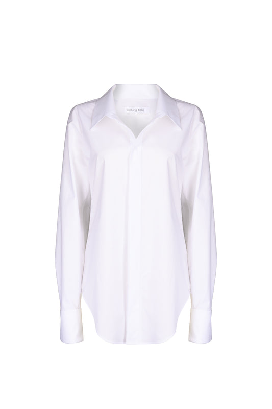Sophisticated white slim-fit shirt made from the finest Italian organic cotton, featuring a crisp collar and broad cuffs for a polished, versatile style.